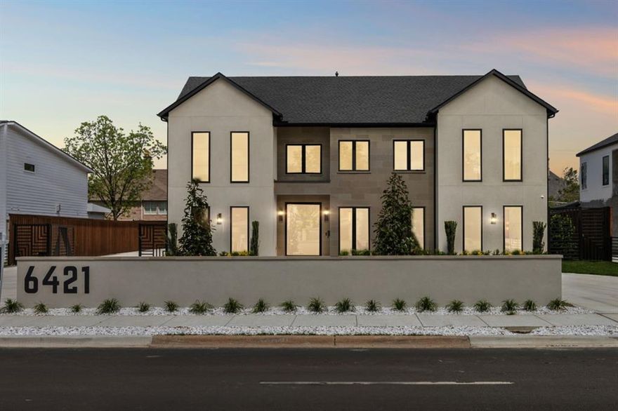 Architecturally Refined New Construction in the wider Preston Hollow area, set behind a circular drive and private gated motor court, offering exceptional scale, privacy, and modern elegance in Preston Hollow. Spanning approximately 5,500 square feet, this light-filled transitional residence is designed for both elevated entertaining and comfortable everyday living. Wide-plank white oak floors, soaring ceilings, and expansive walls of glass create a striking backdrop complemented by designer finishes and thoughtful craftsmanship throughout. The dramatic living room features 24-foot ceilings and a sleek gas fireplace, framed by sliding glass doors that open to an approximately 600-square-foot covered patio with outdoor kitchen, creating seamless indoor-outdoor living. A refined dining area with built-in wine storage and display flows into the chef’s kitchen featuring a large island with breakfast seating, custom cabinetry, top-tier appliances, a signature prep kitchen, and an oversized walk-in pantry. The primary suite serves as a private retreat with a spa-inspired bath and expansive custom walk-in closet. The main level also includes a guest suite and private study, offering flexibility for both work and guests. Upstairs, a spacious media room and game room with built-ins and bar provide exceptional gathering space, while three additional bedrooms with en-suite baths ensure comfort and privacy. Conveniently located near Dallas’ premier private schools, world-class shopping, dining, and both Love Field and DFW airports. A rare offering of luxury new construction in North Dallas.