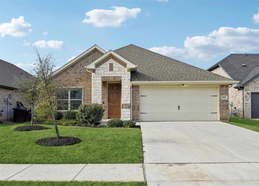 Beautiful almost new Hidden Vistas home on a premium cul-de-sac lot in in Burleson. Enjoy easy access to the community fishing pond and water feature, with easy access to I-35 and just minutes from Hidden Creek Golf Club and Chisenhall Fields. Zoned to Norwood, Kerr, and Centennial schools.
This thoughtfully designed 4-bedroom home also has a flex space that could easily function as formal dining or private office or second living area. The open-concept kitchen showcases custom updates including an oversized quartz island with breakfast bar ideal for gatherings, and seamless flow into the living room with a cozy fireplace.  Also includes the 4-door refrigerator with acceptable offer!
Large windows overlook the extended covered patio, creating an inviting indoor-outdoor living space perfect for relaxing or entertaining. Wood-look tile flooring runs through the main living areas and kitchen. Main living features a warm gas fireplace with pre-installed TV mount above. Each bedroom has been outfitted with window coverings & ceiling fans. The private primary suite is tucked away at the back of the home and offers a garden tub, separate walk-in shower, and a spacious walk-in closet. Additional highlights include a large garage and extended drive. 
A move-in-ready opportunity offering space, location, and value — all under $400K.