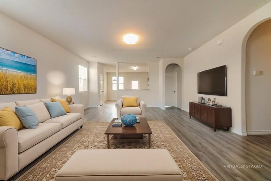 Welcome to the new one-story townhome plan, featuring 1,446 square feet, 3 bedrooms, and 2 bathrooms. This townhome has a large open living area, with views into the kitchen. The kitchen has lots of cabinets and a great breakfast nook area. The master bedroom is large and spacious and has a private bath and large walk-in closet. The remaining 2 bedrooms are the same size with easy access to the second bath. Enjoy your front porch or covered patio at the end of a long day. Features wood-grain vinyl plank flooring, two car garage, fenced backyard, and a sprinkler system. All homes are SimplyMaintained for a $100 monthly fee that includes front and back yard lawn care and exterior pest control. Cardinal Townhomes is a quiet and welcoming neighborhood in Ennis, TX, offering easy access to Highway 287 for smooth commutes. The community is part of the Ennis Independent School District, providing great schools nearby. Residents enjoy local dining and shopping, with the nearby Ennis Bluebonnet Trails offering scenic beauty and outdoor exploration each spring. With its relaxed atmosphere and convenient location, Cardinal is ideal for those seeking a peaceful suburban lifestyle.