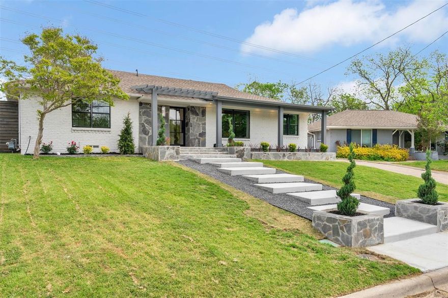 Custom 7 month renovation in the Hillside neighborhood of Lakewood, on a quiet cul-de-sac in Lakewood elementary. Walk or golf cart to Hillside Village or White Rock Lake, with a front porch overlooking the third pond in Hillside and rear gate opening up to acres of greenbelt with a golf course and unofficial dog park affectionately known as Hillside Country Club. Taken down to the studs with elevated upgrades and finish out far exceeding most remodels, this hard to find 4 bed 3 full bath with an office has been thoughtfully remodeled with an addition, has great flow for entertaining or a family from inside to the oversized back patios, and a new oversized garage with decked attic storage above. All systems are brand new throughout, including new 5 ton Carrier HVAC and ductwork, new electrical everywhere and panel, new plumbing and main line, new on demand IKONIC water heater, new windows, new doors, new iron front door, new interior doors, and the list goes on. Custom built cabinets and vanity by a real cabinet maker, with white oak and fluted cabinets, new wet bar with wine fridge and bev fridge. French white oak flooring throughout, with vaulted ceilings with white oak and beams, led lighting, Leathered Monaco quartzite in the kitchen, Leathered Taj Mahal in the primary with white oak custom vanities and spa like bath with wet room, two shower systems, and fluted freestanding tub. Custom made electric gate, new irrigation system.  New silver mist stonework in front and back with pergolas and very large patio with extra fire pit seating area, as well as good sized yard with new cedar board on board fence. Full sized laundry room with storage, and a lot of extra storage throughout the home. The Hillside neighborhood also has a voluntary HOA, with multiple parties and get togethers each year.