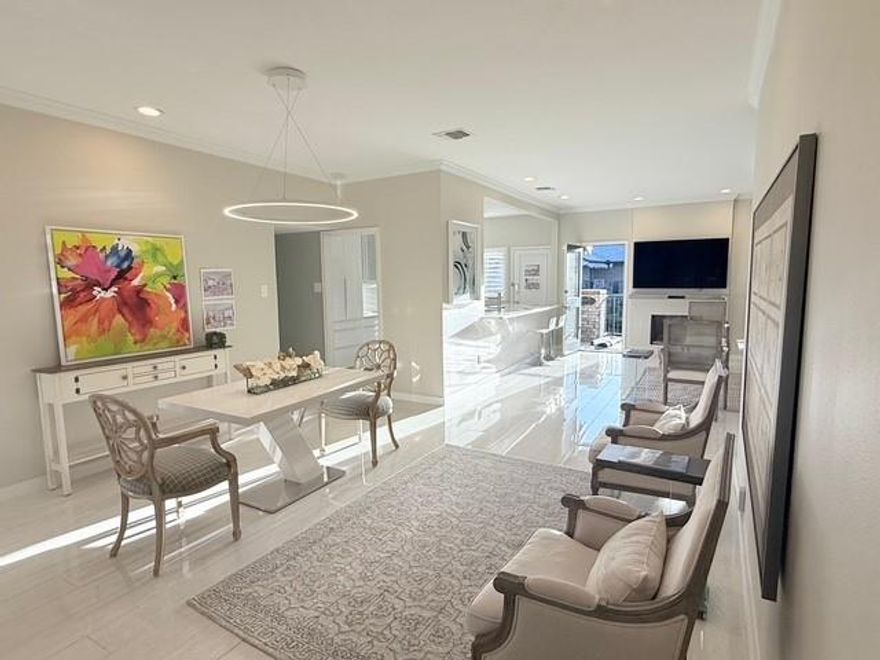 Totally renovated including ductwork tucked into the attic. A Preston Hollow Jewel
Modern elegance with 9 ft ceilings. 2026 trendy Sage and taupe designer painted walls. Welcome to soulful living. As the doors swung open, light pours through floor-to-ceiling windows and elegant spacious dine-in kitchen. The space feels alive, remodeled with care: fur-downs banished, every inch intentional. The living room stretched toward a double-sized private balcony where the pool sparkles below; separate sitting and dining covered under umbrellas. The master bedroom has walk-in closet and washer and dryer. Lots of storage including coat closet, linen closet, flex closet. Dimmer lights in every room to set the mood you prefer. The master bedroom has walk-in closet and washer and dryer. Lots of storage including coat closet, linen closet, flex closet. Bedrooms have newly installed LVT flooring. 2nd bedroom has Ikea floor to ceiling closets and interior light. Located at desired center block as you enter gate. HOA fees of $803 a month; cover water, electric, TV, blanket insurance, yard, and gate maintenance. Parking #6. Storage unlimited. Hurry before this one of a kind unit is claimed.