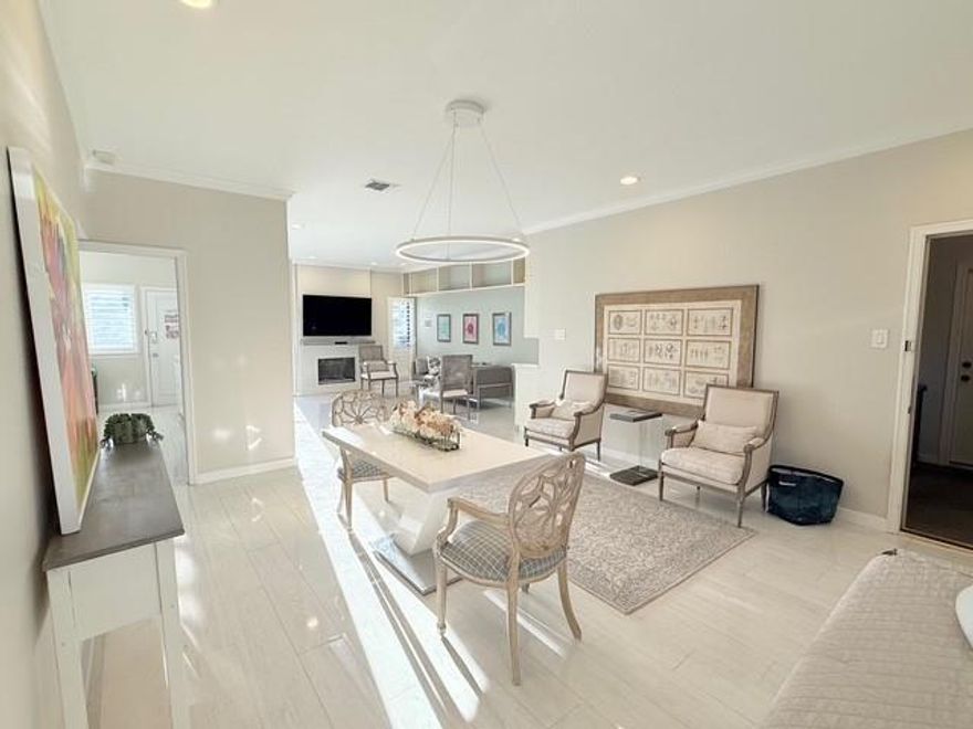 Totally renovated including ductwork tucked into the attic. A Preston Hollow Jewel
Modern elegance with 9 ft ceilings. 2026 trendy Sage and taupe designer painted walls. Welcome to soulful living. As the doors swung open, light pours through floor-to-ceiling windows and elegant spacious dine-in kitchen. The space feels alive, remodeled with care: fur-downs banished, every inch intentional. The living room stretched toward a double-sized private balcony where the pool sparkles below; separate sitting and dining covered under umbrellas. The master bedroom has walk-in closet and washer and dryer. Lots of storage including coat closet, linen closet, flex closet. Dimmer lights in every room to set the mood you prefer. The master bedroom has walk-in closet and washer and dryer. Lots of storage including coat closet, linen closet, flex closet. Bedrooms have newly installed LVT flooring. 2nd bedroom has Ikea floor to ceiling closets and interior light. Located at desired center block as you enter gate. HOA fees of $803 a month; cover water, electric, TV, blanket insurance, yard, and gate maintenance. Parking #6. Storage unlimited. Hurry before this one of a kind unit is claimed.