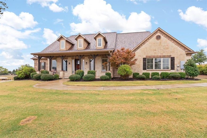 Available now!  Your chance to own this exceptional property is here. Zoned for the highly desirable Stuard Elementary in Aledo ISD, this home sits on a scenic corner lot at the back of Claire Vista, a gated and highly sought-after community. Positioned on one of the neighborhood’s hilltop homesites, the property enjoys sweeping, elevated views that showcase the rolling landscape and the picturesque surroundings of Aledo.

Inside, the home has been refreshed with newly painted cabinetry, updated lighting, tasteful wood accents, and modern hardware, giving every room a clean and updated feel. Each bedroom features its own ensuite bath, offering comfort and independence for family or guests. The dedicated office with French doors creates a quiet, productive workspace, while the expansive upstairs bonus room—complete with a large closet and walk-out attic access—makes an excellent game room, media retreat, or flexible guest area.

The open kitchen is perfectly arranged for cooking and gathering, with generous counter space and a natural flow into the adjoining living spaces. The large laundry room adds even more functionality with extensive cabinetry, a sink, and room for an additional refrigerator. A spacious three-car garage provides ample room for vehicles, storage, and equipment, and it leads directly into a sizable mudroom with a built-in desk for everyday organization.

The welcoming front porch is ideal for enjoying evenings, while the expansive backyard outdoor living space—with a fireplace and plenty of room to unwind—creates a perfect setting for relaxing. The property offers abundant space to add a future pool, and the home already includes a dedicated pool bathroom for added convenience. Additional upgrades include 380 ft well, whole-home water softener, and 50-amp generator-ready hookup for peace of mind.

Beautifully maintained and filled with natural light, this home is a standout in Claire Vista.  AV recording may be operational during viewing.