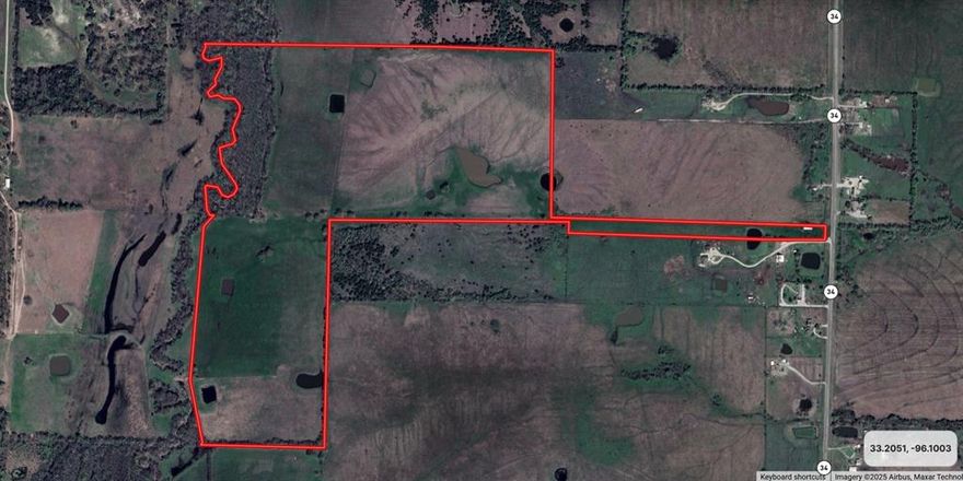 Well maintained pastureland with 9 ponds, creek frontage and tree perimeters. This property has been used as a cattle farm and is set up for rotational grazing, divided into 8 paddocks, each with its own stock pond. Great for recreational use - ponds are stocked with fish, deer and feral hogs frequent the property. Frontage on State Highway 34. Easy access into Greenville and the DFW Metroplex via proximity to Interstate Highway 30, U.S. Highway 380 and U.S. Highway 69. Minimal flood plain along the western property boundary. Equipment shed at the front of the property. Ag Tax Exemption and Ag Lease in place. Ideal for investment, country estate, recreational use. Marketing brochure available upon request.