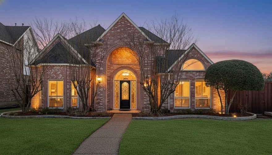 Welcome to this beautiful and spacious home in Far North Dallas, zoned for Plano ISD. Step inside to a grand foyer with a sweeping staircase that opens to the living room with a vaulted ceiling & wet bar, setting the tone for this elegant yet welcoming residence. The formal dining room to the left of the foyer offers an ideal setting for hosting family and friends. Continue into the light-filled family room, which opens seamlessly to the kitchen & breakfast nook, creating an inviting open-concept space for everyday living. The oversized primary suite is conveniently located on the first floor and features an ensuite bath with a jetted tub, separate shower & vanities, and a generous walk-in closet. A secondary downstairs bedroom, currently used as an office, offers flexibility as a guest room, home gym, or study. Upstairs, you’ll find two bedrooms & a game room with a vaulted ceiling that could be a 5th bedroom. Step outside to your private backyard oasis featuring a resurfaced pool (2022), low-maintenance turf, a putting green, and an outdoor kitchen- perfect for relaxing or entertaining year-round. Conveniently located with easy access to the Dallas North Tollway and PGBT, and just minutes from top-rated restaurants, shopping, and entertainment, this home offers the perfect blend of comfort, convenience, and lifestyle!