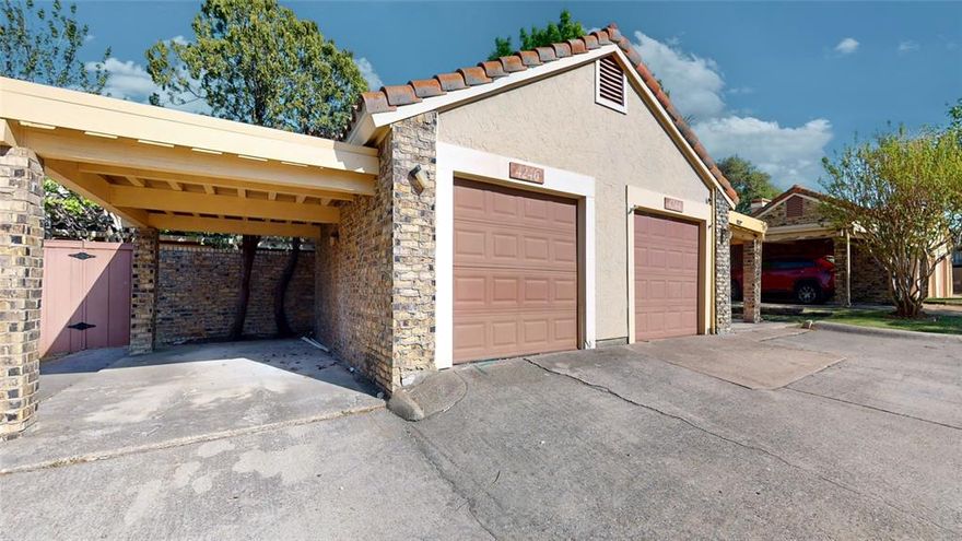 Fully remodeled condo in Las Brisas Hills! One of the best gated communities in the area! Scenic and hilly landscape that provides beautiful views. The property features a large living area open to kitchen and large dining. Kitchen is completely brand new with new cabinets, undercabinet lighting, sparkle quartz countertops, glass subway backsplash, and SS appliances! Upstairs you have 2 spacious bedrooms with their own ensuite bathrooms and master suite boasts a fireplace! Brand new waterproof flooring in the common areas, new tiles in the bathrooms, and new carpet in the bedrooms. All 3 bathrooms have beautiful tiles and quartz countertops! Convenient parking with one car garage and one car carport. Very nice and large swimming pool and clubhouse. All in all, a great community and lifestyle! HOA fees include management fees, common area maintenance, trash pickup, City of Irving water and sanitary sewer, blanket insurance, and building and roofs needs.