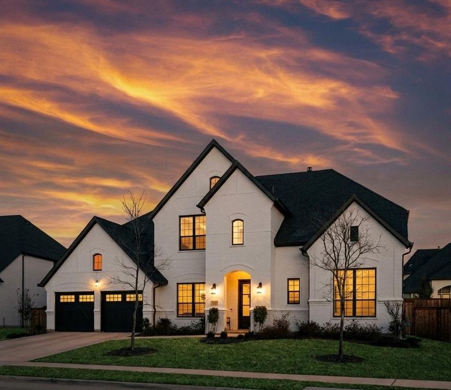 *PRICED BELOW APPRAISED VALUE* , 44K INSTANT EQUITY. Will not last at this NEW price. 

Welcome home to this stunning Coventry Home in the highly sought after MUSTANG LAKES. This is 3520 Truro Street, an immaculate 74 foot west-facing residence, built in 2023, offers 4,033 square feet of refined living space with five bedrooms and four and a half bathrooms. Zoned to Walnut Grove High School and PROSPER ISD. The home presents a barely lived in feel and showcases high end finishes and thoughtful upgrades throughout. A striking spiral staircase greets guests in the entry and sets the tone for the architectural character found in every room. High ceilings enhance the open design and create a bright, spacious atmosphere that is both comfortable and impressive. The west facing orientation welcomes abundant natural light throughout the day, adding warmth to the interior. The main living area flows effortlessly into the dining space and gourmet kitchen, making the layout ideal for entertaining or everyday enjoyment. The kitchen features generous cabinetry, quality appliances, and ample counter space designed for both style and function. Custom plantation shutters provide privacy while maintaining the clean modern aesthetic. The wood staircase elevates the interior with timeless detail. Upstairs and downstairs living areas offer flexibility for a variety of uses including media, study, or relaxation spaces. The primary suite delivers a serene retreat with a spa inspired bath and large closet. Secondary bedrooms are well sized with convenient access to beautifully finished baths. The garage upgraded with polyspartic epoxy flooring for durability and a polished appearance. The backyard is designed for leisure with an inviting outdoor kitchen that encourages year round gatherings and open air dining. Landscaping frames the space and complements the overall curb appeal of the property. This home reflects exceptional care and modern style in MUSTANG LAKES.