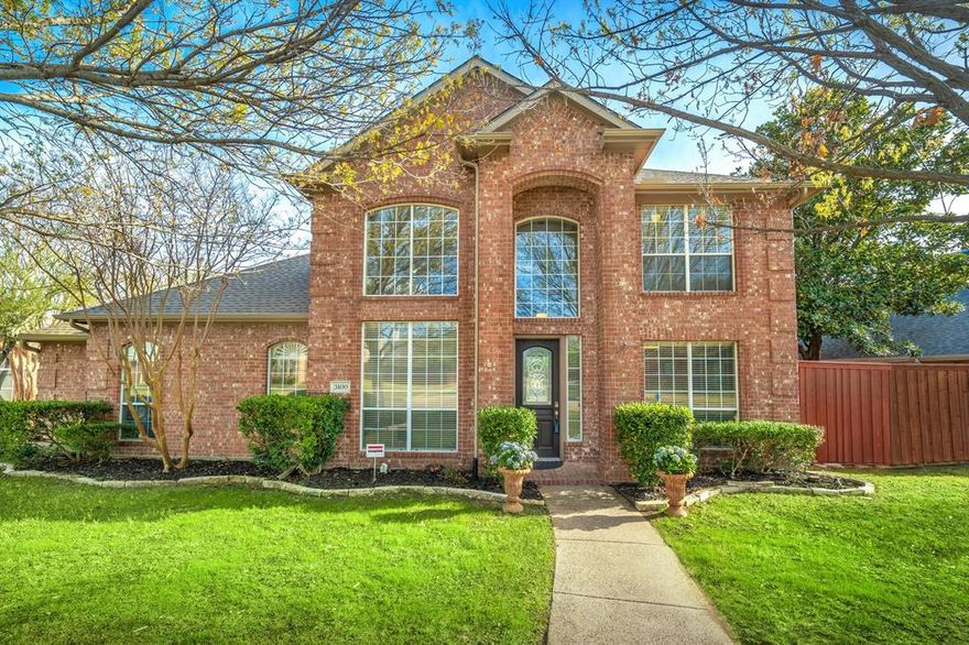 This stunning north-facing home in FRISCO ISD features a formal living room, private office, and a family room with a wall of windows overlooking a pool with spa and spacious outdoor living area. The kitchen boasts updated cabinets and plenty of counter space, while the breakfast room offers views of the pool. The primary suite is on the first floor, along with a half bathroom and large laundry area. Upstairs, you'll find three good-sized bedrooms and a game room. The outdoor oasis includes a new fence (March 2024) and a saltwater pool with spa for easy maintenance.
