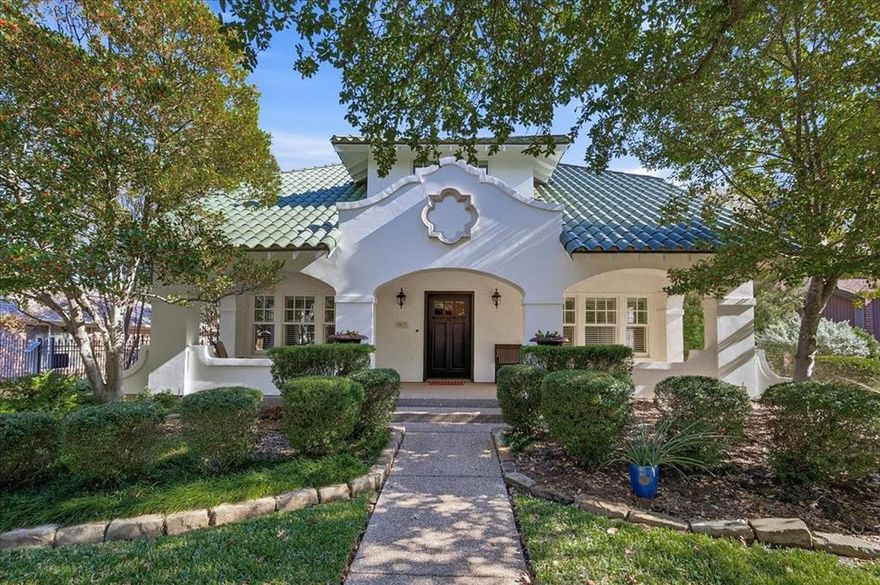 A rare opportunity to live in one of Fort Worth’s premier communities,this Spanish Revival home in Trinity Heights showcases exceptional attention to classic detail.The stunning stucco exterior,unique Santa Fe green tile roof &amp; expansive front covered porch create timeless curb appeal.Inside,stylish terracotta flooring flows throughout the first floor except carpeting in the primary bedroom.3 living areas include a spacious study with custom bookshelves &amp; cabinetry.The main floor primary suite offers a peaceful retreat while upstairs features a large game room, 2 bedroom and bath.A well-designed kitchen affords gas cooking,stainless counters &amp; appliances,generous lighting features,multiple prep options,seating &amp; opens to the breakfast area, butler’s pantry &amp; living room. Wide graceful archways afford views in all directions.Enjoy your private backyard living &amp; poolside activities designed for entertaining &amp; relaxing. A meet &amp; greet boulevard park is nearby for walking &amp; recreation.Located near private schools, shopping and major travel routes.  A list of recent improvements and a virtual tour is found in documents. Come home to live on Gascony Place where cozy meets happiness!