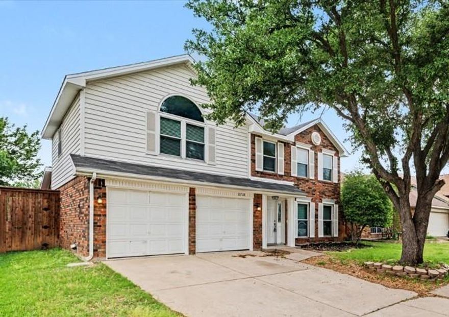 Welcome to 8708 Pedernales Trail situated in the highly sought-after River Trails neighborhood in Forth Worth.  Delivering a classic curb appeal, a versatile two-story layout, and an outdoor setup that is hard to find at this price point. The handsome brick exterior, accented by front window shutters, creates a colonial timeless first impression.

Inside, the home offers 4 bedrooms and 2.5 baths, with all bedrooms upstairs and fresh new carpet adding a move-in-ready feel. Just off the entry, a formal living and dining combination provides flexible space. The kitchen features white cabinetry, granite countertops, a stainless steel smooth-top range, microwave, dishwasher, and a sunny bay-window breakfast area that opens seamlessly to the family room. A cozy fireplace anchors the family room, while the open-concept design keeps everyone connected.

Outside you'll find the property's standout features: an expansive, wood deck with distinct seating areas, a bar, pergola, and charming coffee table space. The fully fenced backyard is ideal to create your own outdoor retreat.

Location is another major highlight. With no HOA, zoning to River Trails Elementary, Hurst Junior High, and Bell High School convenience is built in. Enjoy nearby parks, walking trails, Trinity River access, Trinity Lakes Station, shopping, dining, major highways, downtown Fort Worth, and DFW Airport.  Don't miss out on this great home!