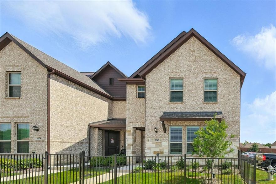 ***Special Financing Incentive - LENDER PROVIDED 1-year temporary rate buydown, with potential savings up to $250 per month for the first year through listing agent's preferred lender! *** KELLER ISD UNDER $400K!  Don't miss this extraordinary opportunity to own an END UNIT townhome; one of the largest floorplans in Bursey Place!  Better than new; recently built in 2023, this home features a stately exterior facade of brick and stone, awning and covered front patio.  The bright open floorplan includes a downstairs living room, dining room, kitchen and half bath.  The spotless white kitchen boasts a large center island with built-in sink, stainless steel appliances, a walk-in pantry, and tons of counter space.  Upstairs features a LOFT, 3 bedrooms, 2 full baths, and a conveniently located upstairs laundry room.  UPGRADES include LVP flooring in upstairs game room-loft and hallways, gorgeous plantation shutters throughout, and epoxy flooring and ceiling mounted storage racks in garage!  LOW MAINTENANCE LIFESTYLE!  HOA includes all exterior maintenance, mowing, landscaping, watering and roof.  This special end unit enjoys a pet friendly, gated front yard and adjacent parking lot for additional guest parking.