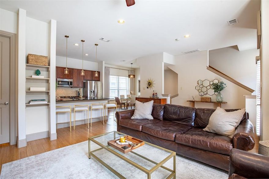 Nestled along the quiet charm of Hudson Street, just moments from the energy of Lower Greenville, this spacious 1,827-square-foot townhome offers an ideal blend of style, function, and location. A large gated front patio creates the perfect spot for grilling, entertaining, or enjoying a little outdoor escape. Inside, the first level features an inviting foyer, oversized laundry room with sink, and a private study nook tucked away for work or quiet focus.
The second level was thoughtfully designed for both everyday living and effortless entertaining, featuring a spacious kitchen with walk-in pantry that opens to an expansive living area and separate dining space. Soaring 10-foot ceilings and oversized windows fill the home with abundant natural light, creating an airy and inviting atmosphere. Upstairs, the oversized primary suite feels like a true retreat with a spa-like bath, dual sinks, separate tub and shower, and large walk-in closet. A secondary bedroom with en-suite bath and walk-in closet adds comfort and flexibility.
All of this in an unbeatable location near some of Dallas’ best restaurants, shopping, Downtown, and White Rock Lake.