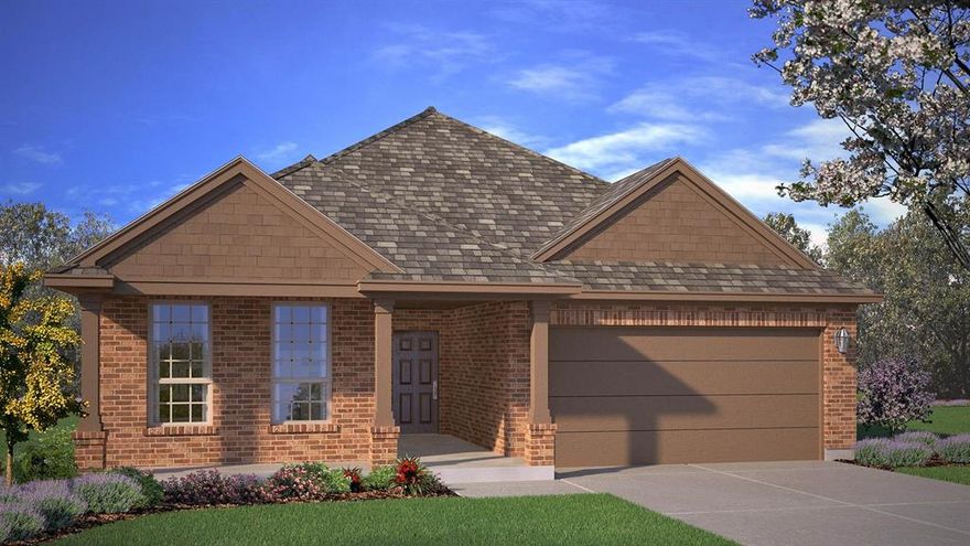 Stunning new D.R. Horton home in the Morningstar community located in highly sought-after Aledo ISD!! The Portales floorplan, Elevation I, with an estimated Spring completion, offers a thoughtfully designed single-story layout featuring 4 bedrooms, 2 bathrooms, and a 2-car garage, ideal for comfortable everyday living. The open-concept design connects the spacious family room with the dining area and modern kitchen, creating an inviting space for gatherings and entertaining. The kitchen is equipped with 42” upper cabinets with crown molding, quartz countertops, a ceramic tile backsplash, stainless steel appliances, and an electric range, along with a pantry for added storage. Luxury vinyl plank flooring extends throughout the main living areas, providing durability and style. The private primary suite includes a well-appointed en-suite bath and a generous walk-in closet, while three secondary bedrooms offer flexibility for family, guests, or a home office. A covered patio enhances outdoor living, and thoughtful design details, modern finishes, and energy-efficient construction complete this impressive home. Morningstar residents enjoy resort-style pools, playgrounds, parks, a dog park, and scenic walking trails.