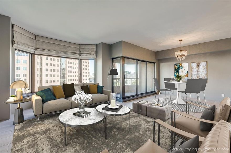 Enjoy luxe, secure, and easy living in Uptown's premier building - LaTour. LaTour is renowned as a full-service building, which truly puts an emphasis on service. This updated residence has two large bedrooms and two baths. Both bedrooms have bay windows which capture the sun during the day and frame the urban skyline at night. The living and dining areas are open to the galley kitchen so you won't miss out on any conversations. The kitchen has high-end Bosch appliances.  In the morning, after you have finished drinking your coffee on your private terrace, take an elevator down to the lobby where our valets will have your car ready and waiting.  Maybe knock off work a little early and come home for your workout in the well-equipped gym followed by a dip in the resort-style pool or hot tub. Play a rousing game of pickleball and then gather around the firepit with your friends on a crisp, chilly night. Grill your favorites on the grills located on the pool level. Enjoy life at La Tour!