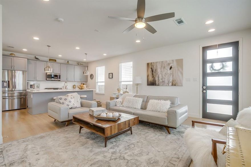 Welcome to effortless living in the gated Overlook community of Northwest Fort Worth, where modern design meets low-maintenance convenience. Built in 2023 by Village Homes, this beautifully maintained townhome offers a lock-and-leave lifestyle without sacrificing space or style.
Step inside to a light-filled, open-concept layout with tall ceilings and expansive windows that make the main living area feel both bright and inviting. The kitchen is equal parts functional and eye-catching, featuring quartz countertops, a sleek subway tile backsplash, crisp cabinetry, stainless steel appliances, a gas range, and a good sized pantry. Whether you're hosting friends or enjoying a quiet night in, this space was designed to do both with ease. Upstairs, a flexible loft creates the perfect bonus space for a second living area, office, or playroom. The primary suite is tucked away for privacy and feels like a true retreat, complete with a spacious walk-in shower, dual vanities, and a large walk-in closet. Two additional guest bedrooms and 2 full guest baths provide room for guests or family, while the upstairs laundry room adds convenience right where you need it.
Ideally positioned with quick access to Downtown Fort Worth, 820, and 199, and just minutes from Alliance, Lockheed Martin, NAS JRB, and nearby lakes, this home offers the perfect blend of accessibility and lifestyle.