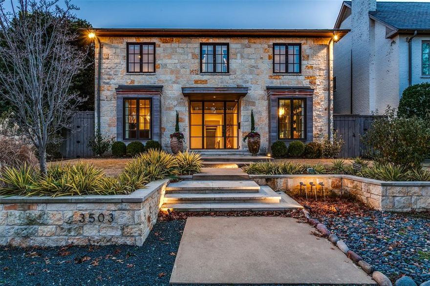 Updated Modern Farmhouse steps from the Katy Trail, Knox Henderson, and Armstrong Elementary.  Stone exterior and metal roof greet you with an outside waterfall at the steps. Dramatic entry with iron and glass door, zinc tiled ceiling, and Venetian plaster walls. Formals on either side of the foyer, gourmet kitchen, seated island, butler's pantry, and breakfast room overlook the expansive family room with fireplace.  The bar is held between both first-floor living areas. This home is elegant yet feels intimate. The outdoor loggia and cooking area are very tranquil. The pool is serene and Zen with a peaceful waterfall. A custom first-floor office, and mud room with access to a two-car garage and privacy gate. The second floor holds a third living area and fireplace, the primary suite feels like you're at the spa, with custom quartz countertops, rain head and marbled shower, and dual vanities. Four additional guest suites make this home perfect for entertaining and everyday living!