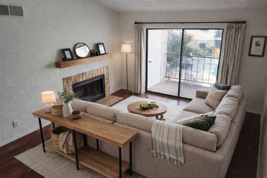 Welcome to this condo nestled in a gated and quiet community.  This 2B2B home is cozy and has one of the few largest floor plans which also has the added perks of having two assigned parking spots.  Unit's balcony overlooks the pool and hot tub which also houses the clubhouse, mailboxes and laundry room. High speed internet options  available and 5G cellular speeds is had with the cell tower being located right outside the community.  Stylish updates recently done to give a modern and chic vibe.  Location of the community provides quick access to Dallas Parkway and 190 making commutes less time consuming.  Walking distance to Tom Thumb and short 5 minute drive to Costco.