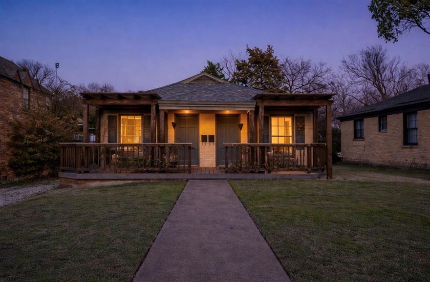 Adorable updated duplex in the heart of North Oak Cliff, just minutes from the vibrant Bishop Arts District. Both sides are being sold together — a rare opportunity for an owner-occupant or investor. Original hardwood floors gleam throughout, complemented by spacious rooms, abundant natural light, and fresh neutral tones for a light and airy feel. Each unit features an updated kitchen with stainless steel appliances, electric range, and built-in microwave. Bathrooms showcase designer flooring, pedestal sinks, elegant showers with overhead rainfall sprayers, and sleek frameless glass enclosures. Step outside to an incredible expansive Trex composite wraparound deck accented with cedar, creating the perfect space for entertaining. The backyard offers a wood privacy fence, detached two-car garage with additional storage, and ample grassy space for play or pets. HVAC 2022 & 2023, Water Heaters 2022, & Roof 2022