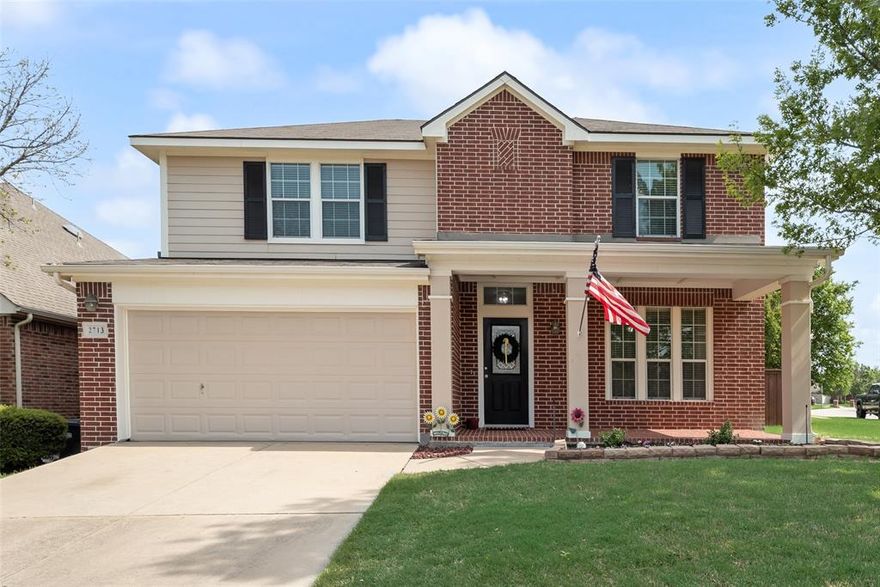 Stunning 4-bedroom, 3.5-bath home on an oversized corner lot in a cul-de-sac with a backyard built for unforgettable outdoor entertaining! Enjoy peaceful views of mature trees along the creekside walking path, plus a spacious covered patio and expansive yard perfect for summer BBQs, gatherings, and relaxing under the open sky. Inside, the bright open-concept layout is filled with natural light and features a formal dining room and breakfast nook—ideal for hosting. The oversized primary suite offers a spa-like retreat with a double vanity, garden tub, and walk-in closet. Flexible spaces include a den, media room, and game room, along with a convenient half bath downstairs. Recent upgrades throughout add comfort and style. Neighborhood amenities include a scenic pond with a gazebo, gorgeous community pool, and the home is just minutes from schools, shopping, and dining along 380 with easy access to US-75.