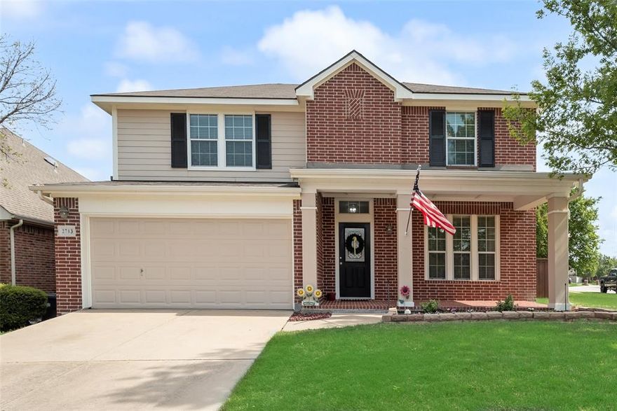 Stunning 4-bedroom, 3.5-bath home on an oversized corner lot in a cul-de-sac with a backyard built for unforgettable outdoor entertaining! Enjoy peaceful views of mature trees along the creekside walking path, plus a spacious covered patio and expansive yard perfect for summer BBQs, gatherings, and relaxing under the open sky. Inside, the bright open-concept layout is filled with natural light and features a formal dining room and breakfast nook—ideal for hosting. The oversized primary suite offers a spa-like retreat with a double vanity, garden tub, and walk-in closet. Flexible spaces include a den, media room, and game room, along with a convenient half bath downstairs. Recent upgrades throughout add comfort and style. Neighborhood amenities include a scenic pond with a gazebo, gorgeous community pool, and the home is just minutes from schools, shopping, and dining along 380 with easy access to US-75.