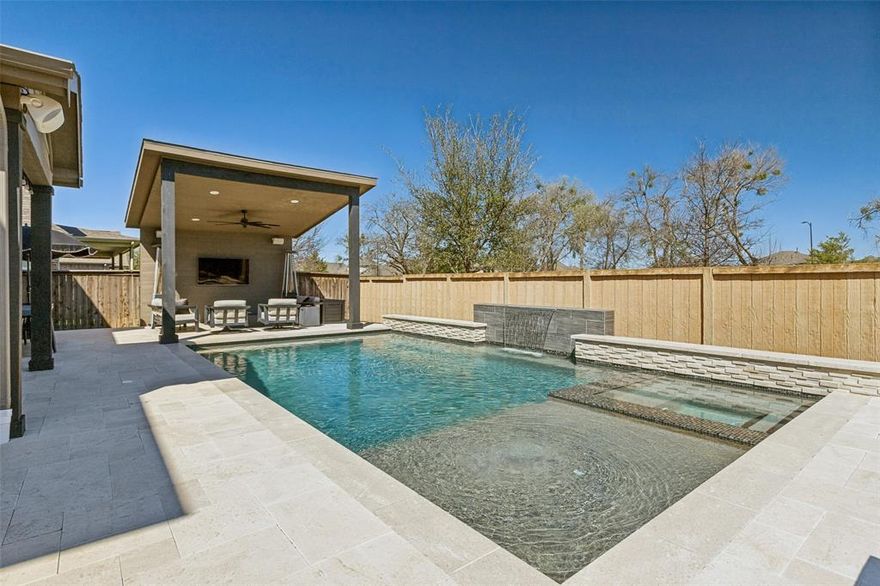 **Incredible Price Improvement**One-of-a-Kind Backyard Paradise in Trinity Falls! Welcome to this stunning two-story, one-owner home featuring a private backyard oasis with custom in-ground swimming pool, spa, & separate outdoor living center—perfect for entertaining & relaxing. The spacious primary suite is truly impressive, offering massive layout & beautiful views of resort-style backyard. Main level features engineered flooring throughout, except in laundry room & primary bathrm. Family room showcases soaring ceilings that create an open, airy feel & make the space perfect for gatherings. Private study located at front of home could easily serve as an additional bedroom, complete with generously sized walk-in closet. Upstairs you’ll find 3 well-sized bedrooms & 2 full bathrooms. The large game room offers plenty of space for a pool table & other entertainment options. Just off the game room is a media room, ideal for watching the big game or enjoying movie nights. Adjacent to media room is a versatile exercise or bonus room with high ceilings & specialized flooring for workout equipment—easily convertible to another living space with carpet if desired. Step outside & experience the true highlight of the home: a stunning private backyard retreat. The oversized custom pool is perfect for fun & relaxation, featuring a unique built-in spa & a beautiful water feature. The expansive decking around the pool provides ample space for entertaining. A separate covered outdoor living center creates the perfect setting for enjoying warm Texas evenings. Located in the highly desirable Trinity Falls community, this 450-acre master-planned neighborhood offers exceptional amenities including two resort-style pools & clubhouses, fitness center, playgrounds, lakes for catch-and-release fishing, trike park, dog park, disc golf course, pickleball courts, & miles of scenic biking & walking trails. The award-winning Frazier Elementary School is conveniently located just a block away.