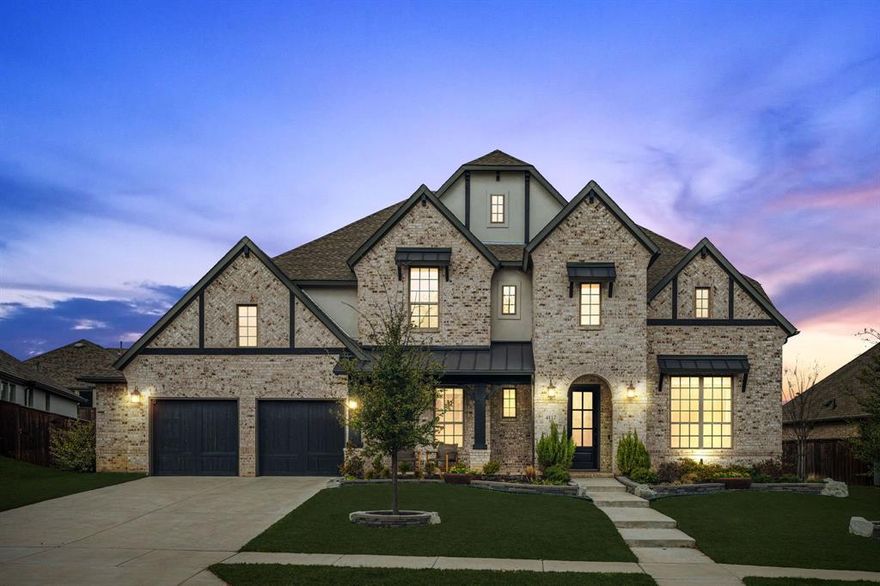 Experience elevated living in this luxury home located in the sought after master-planned community of Wildridge. This beautiful modern, professionally designed home is in one of DFW's top suburbs listed in D Magazine. Situated near the serene beauty of Lake Lewisville, this exceptional 5 bedroom, 4.5 bath home is boasting with a gorgeous tall ceilings, natural light, an open floor plan with multiple living spaces and outdoor entertainment.  This modern designer elegance offers both relaxation and comfort throughout the home. From its sophisticated interior with high-end upgrades and attention to details offers a luxurious primary suite with large windows overlooking the gorgeous oversized backyard. The standalone mudroom with a sink is a designer dream. The natural light thoughout the home, designer lighting throughout, spa-inspired bathrooms, large secondary rooms, expansive spaces, media room with entertainment area attached, and secondary rooms with their private retreat add an unparalleled lifestyle. The professionally landscaped home is striking from its first impression, while the covered back porch with fireplace and convenient electric sunshade makes for the ideal ambiance at any time of the day. Every detail of this home reflects the quality and enhances with the perfect balance of being located walking distance to the lake, hiking, fishing, parks, walling paths, amphitheater, 9 hole disc golf course, playgrounds, covered pavilion, pools, elementary school and cabanas, all nestled in this scenic community.  Just minutes from Frisco PGA, schools, shopping, dining, DFW airports, make this lakefront area more than a home but a Lifestyle.