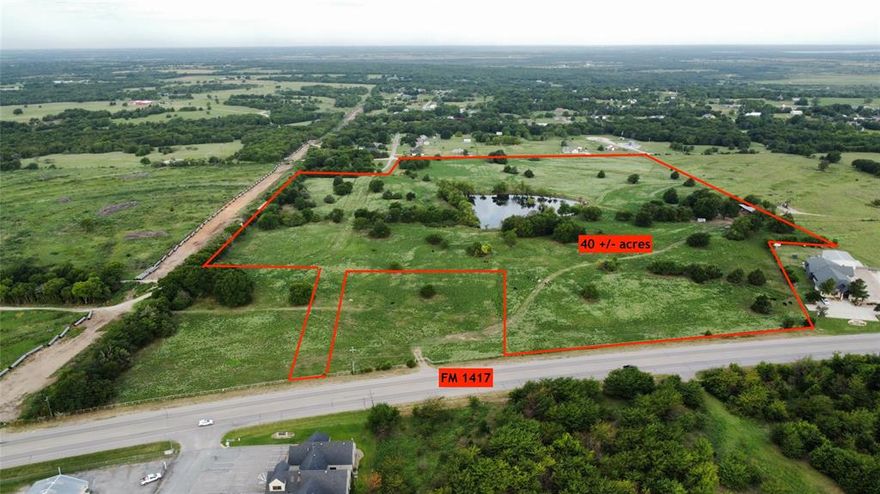 40 acres with road frontage on FM 1417 on the East side and frontage on Shadow Trail on the West side.  Great develop property with city water across FM 1417.   Property is within the City Limits of Sherman but currently is being used as AG.  Future land use maps show MF for property fronting FM 1417 and Single Family for the rest.