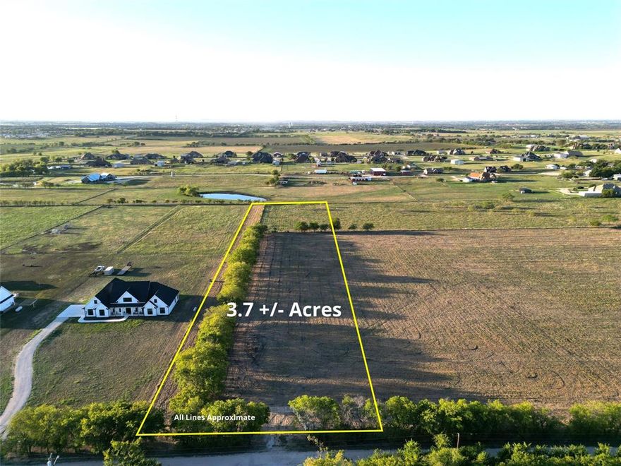 Great 3.7 Acre lot surrounded by custom homes in Krum ISD! Lot is gated with Boliver Co-op Water available.