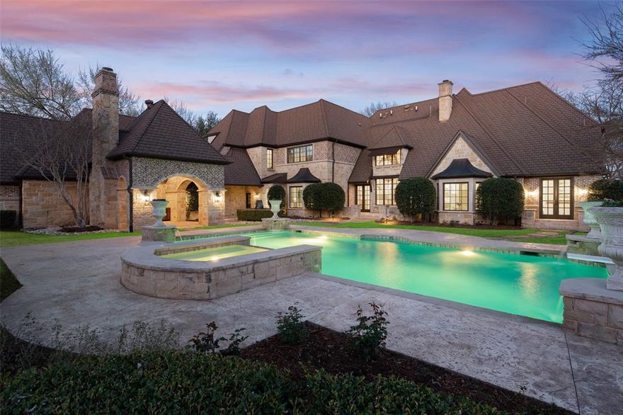 Gated custom estate offering privacy and tranquil living in a serene setting in Preston Hollow. Stately exterior with front circular drive nestled on a 1+ acre lot in an atmospheric tree lined neighborhood. Well thought out floor plan with generous room sizes, open kitchen-living concept, downstairs primary suite, study, and separate guest suite. Upstairs hosts three additional en-suite bedrooms. Equipped media room, plus game room overlooking the spacious backyard with pool, large grassy area, outdoor living with fireplace and grilling station. Quality finishes and design are evident throughout the interior and exterior of this exceptional property. See link for virtual tour.