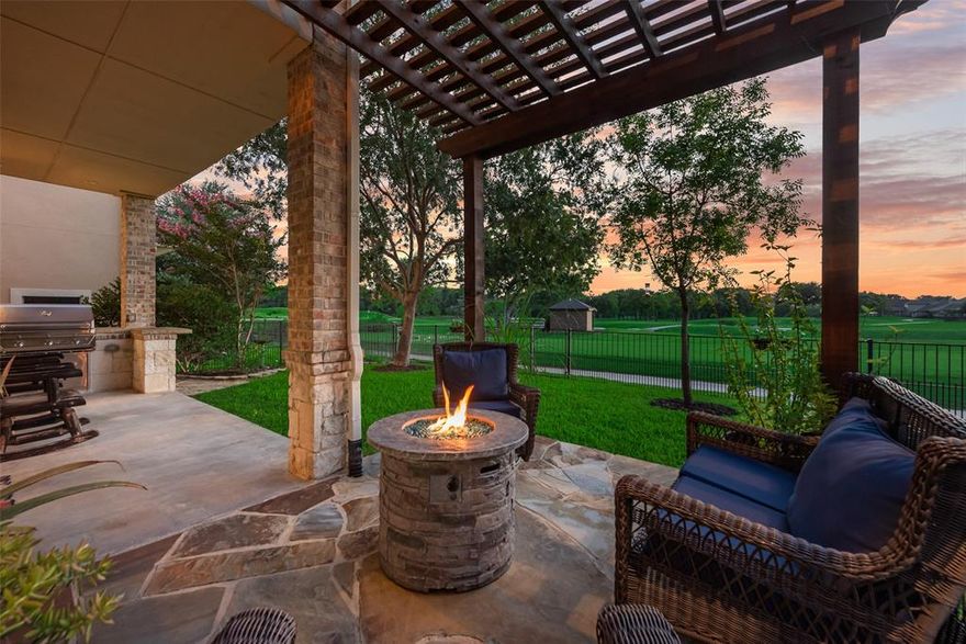 Charming 3 bed, 3 bath home in the 24-7 gated and guarded Resort on Eagle Mountain Lake! This lot has arguably one of the best views of the golf course, overlooking the 11, 12, 13, and 14th holes. Enjoy stunning sunset views from your balcony upstairs off the master and game room, or off of your oversized patio with a built in grill, custom flagstone extension with a pergola and fire pit. Walking in you are welcomed to a spacious open living, kitchen, and dining area with beautiful hardwood floors, stone fireplace, and large windows overlooking the golf course. The kitchen features white cabinets, double ovens, electric cooktop, oversized sink, and beautiful granite countertops. Upstairs includes three bedrooms, two full bathrooms, and a game room. The primary suite overlooks the golf course with access to the balcony, offers a large en-suite bath with a jetted tub, separate shower, and walk-in closet. Beautiful hardwood floors or tile throughout the entire house - no carpet except for a runner on the stairs! Enjoy easy living with lawn maintenance taken care of by the HOA! This home is as functional as it is beautiful, with recent upgrades including French drains, a full-house water filtration system with reverse osmosis, and a new water heater installed to name a few. As part of this community, you'll have access to the amazing amenities including a clubhouse with restaurant and bar, two community pools, fitness center, playground, boat ramp, boat dock, basketball and pickle ball court, beach area with pergolas to sit and enjoy the views of the lake. Experience resort-style living on the exclusive Villas on Portwood Way - The perfect blend of luxury with low maintenance living!