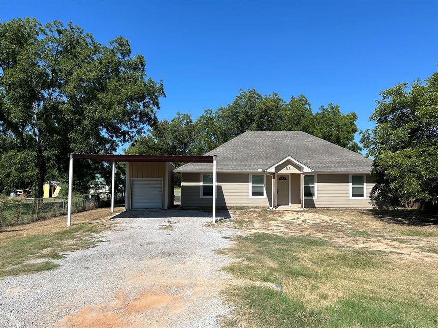 Home built in 2020. Open living and kitchen with island. Good size bedrooms and closets. Granite countertops and stained concrete floors. Custom cabinets. Washer dryer hookups. Nice back porch and has have a two car carport with a 10x10 storage attached. Fenced Back yard.