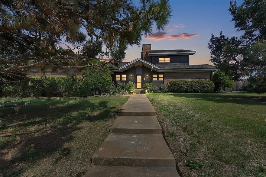 Welcome to this stunning mid-century modern retreat, perfectly situated on a quiet cul-de-sac atop a hill with breathtaking sunset views. This 3-bedroom, 2.5-bath home is filled with natural light and timeless character, offering both comfort and unique design.
The home features custom cordless cellular shades, updated windows, and major exterior upgrades including Hardie board siding and a new roof (2021). Enjoy peace of mind with insulated storm doors and a hidden safe room that doubles as a tornado shelter.
The spacious interior includes a large attic for additional storage, while the oversized 2-car garage is equipped with built-in cabinets and shelving for optimal organization.
Step outside to your private backyard oasis, complete with an in-ground pool—perfect for relaxing or entertaining. A custom-built storage shed with ramp access and a doggy door adds convenience and functionality.
Located in an established neighborhood with great energy, this home offers privacy, charm, and modern updates in a truly special setting