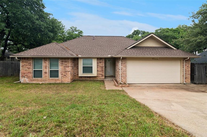 Great opportunity for first time homebuyers in Shorewood Hills addition with great AISD schools.  The floorplan is light and open with new vinyl plank flooring throughout.  No carpet. The living area has a beautiful brick fireplace, cathedral ceiling, picture frame molding, great windows on either side of fireplace.  Kitchen and dining area are some what open, but a separate space with ceramic tile flooring . The kitchen offers plenty of cabinets, freestanding stove, microwave, dishwasher and a refrigerator. Just off the kitchen is a separate utility room with builtin cabinets and full size washer and dryer.  The primary bedroom is on the back of the home with an ensute bathroom which offers a separate renovated shower.  Two secondary bedrooms and a hall bath.  In the backyard is a covered deck area and a good sized yard with sprinklers.