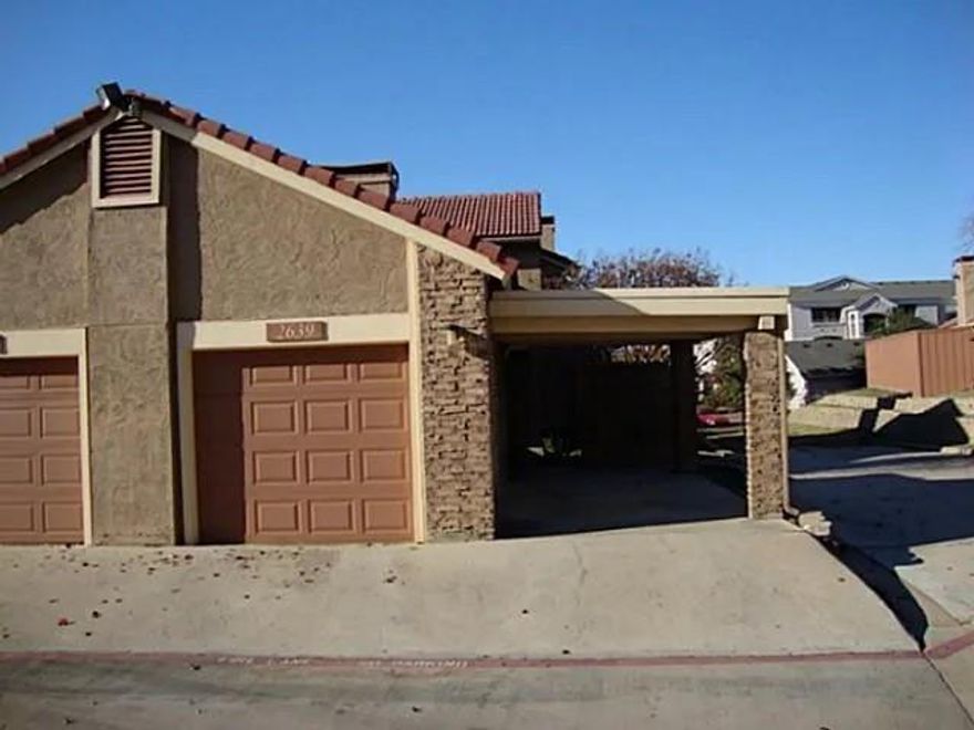 Welcome to 2639 Entrada Blvd – a spacious 3-bedroom, 2.5-bathroom condo offering 1,473 sq ft of comfortable living in Irving's premier gated community, priced under market value for exceptional affordability! This move-in ready home features a 1-car garage plus carport and comes with incredible HOA amenities that truly set it apart: water, sewer, garbage, high-speed internet, cable TV, pest control, 24 7 security, on-site management, professionally maintained landscaping, and access to TWO resort-style swimming pools. Perfectly positioned with easy highway access for seamless commutes anywhere in the DFW Metroplex, this is your opportunity to enjoy worry-free living with all the essentials covered. Don't miss this rare combination of space, security, convenience, and value – schedule your showing today! Buyer and buyer's agent responsible for verification of all listing information without limitation.