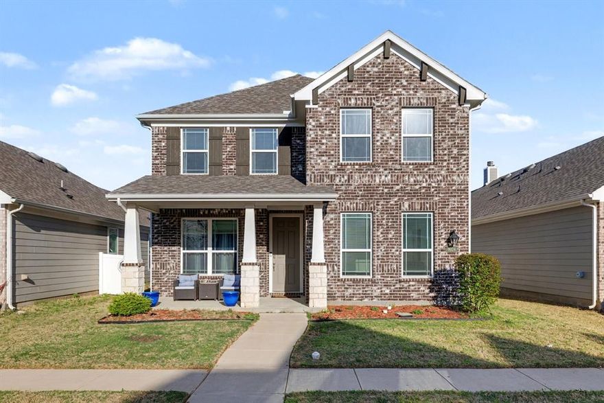 Built in 2022 by History Maker, this beautifully designed home in Liberty At Providence Village offers a unique and highly functional floor plan featuring 4 bedrooms plus a dedicated study. A private first-floor guest suite provides the perfect space for visitors or multi-generational living.
Step inside to find abundant natural light, modern finishes, and an open, inviting layout ideal for both everyday living and entertaining. The stylish kitchen and living areas flow seamlessly, creating a bright and welcoming atmosphere throughout. In addition to the dedicated dining space you will find extra seating at the kitchen island with pendant lighting. Upstairs you will find a spacious primary bedroom with luxurious en suite bath complete with double sinks, garden tub and separate shower. Secondary bedrooms are split and share another full bath.
Enjoy morning coffee or evening relaxation on the charming front porch, adding to the home’s curb appeal and character. Covered back patio looks out to the fenced yard with added storage shed. Enjoy all of the new shopping and dining options in this fast growing community including Sprouts, Kroger, Costco and more! Aubrey ISD