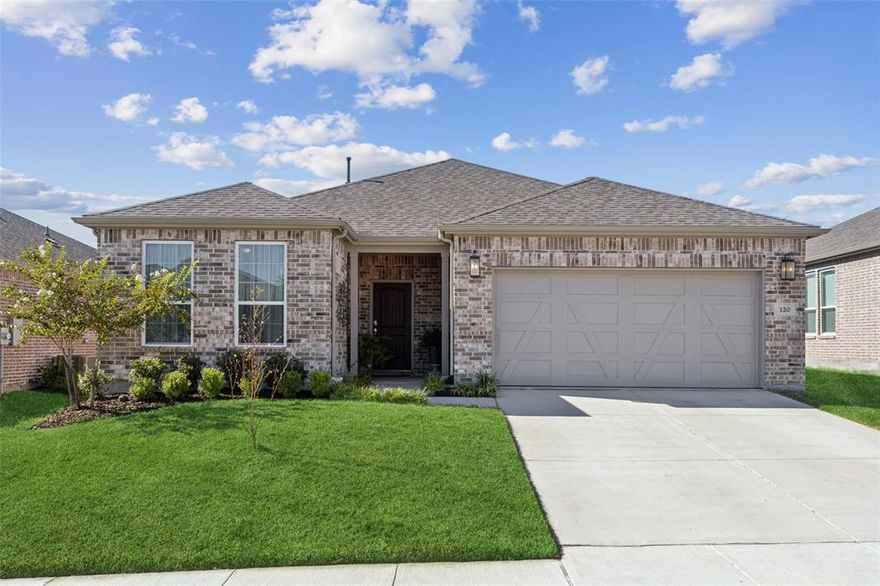 Located in North McKinney, just north of US 380, this home offers convenient access to Allen and Frisco, making commuting and weekend outings simple. Situated within the 55+ Del Webb community in the Trinity Falls master-planned development, this thoughtfully designed residence features 2 bedrooms, 2 bathrooms, and a versatile flex room ideal for a home office, hobby space, or additional living area. The open-concept kitchen provides ample counter and cabinet space with stainless steel appliances, creating a functional layout for everyday living and entertaining. Large windows allow for abundant natural light, enhancing the bright and inviting atmosphere. The primary suite is privately located at the rear of the home and includes dual sinks, an oversized shower, and a walk-in closet. A secondary bedroom and full bath offer comfortable accommodations for guests. Residents enjoy access to neighborhood parks including Hummingbird Park and Red Tail Hawk Park, along with community amenities such as amenity centers, fitness facilities, resort-style pools, pickleball courts, walking trails, and gathering spaces. A variety of social activities and clubs are available. Zoned to McKinney ISD, the property is conveniently located near Historic Downtown McKinney and Melissa, Texas, with nearby shopping including H-E-B and Buc-ee’s, plus additional dining and retail options coming soon. This home offers comfortable, low-maintenance living in an amenity-rich community.