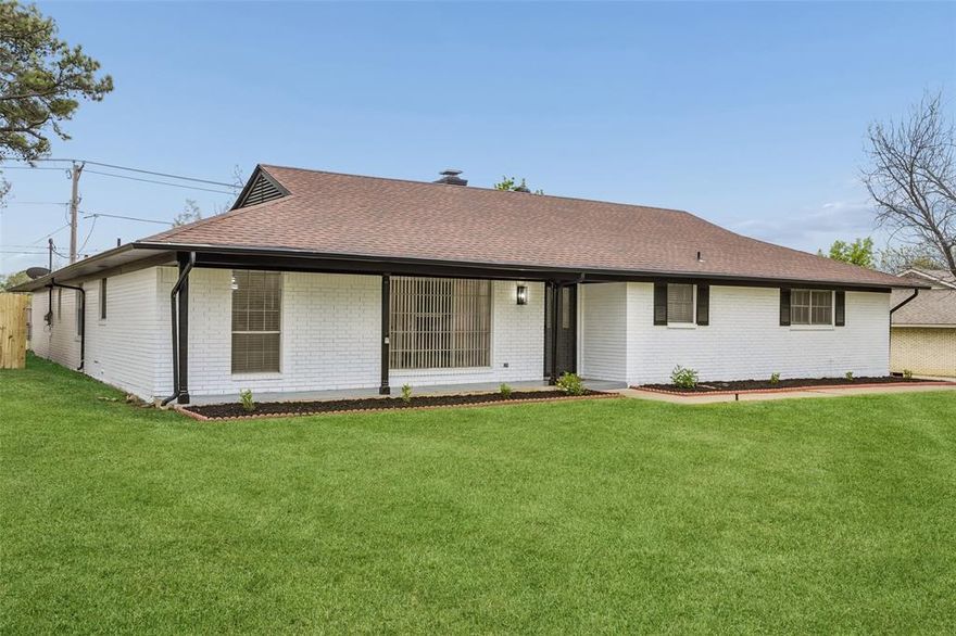 Discover this beautiful one-story brick mid-century modern home, ideally set on a spacious third-acre lot. Offering 4 bedrooms and 3 baths, the home features a thoughtfully designed layout with clean architectural lines, abundant natural light, and timeless design elements throughout. Open and inviting living areas create a seamless flow, well-suited for both everyday living and entertaining. Recent updates complement the home’s classic character while adding modern comfort and functionality. The formal living and dining areas provide excellent space for hosting, while the welcoming family room features a brick fireplace and connects effortlessly to the kitchen. The updated kitchen is designed with both style and convenience in mind, featuring a breakfast bar with seating, built-in appliances, designer lighting, and a bright breakfast nook. A versatile sunroom offers additional living space, ideal for relaxation, hobbies, or gatherings. Generously sized bedrooms and well-appointed bathrooms provide flexibility and privacy for a variety of needs. Outdoors, the expansive yard presents endless possibilities for recreation, gardening, or creating a personalized outdoor retreat. Ideally located with convenient access to parks, shopping, and dining, and centrally positioned between Dallas and Fort Worth, this home offers both comfort and accessibility. A rare opportunity to own a stylish mid-century modern residence on a large lot in a prime location. 3D tour available online!