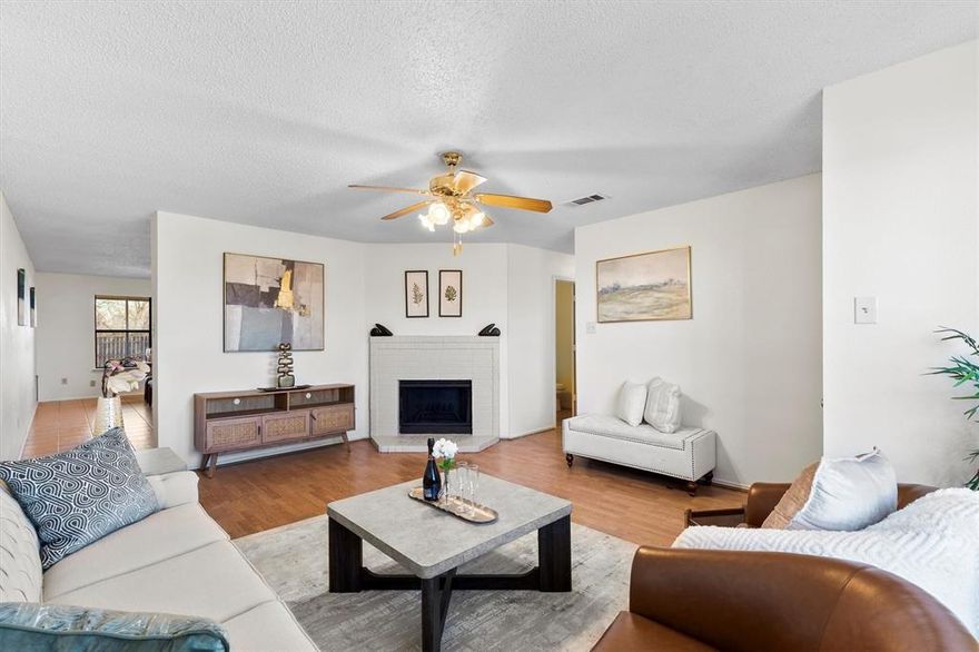 Welcome to this well maintained and inviting home tucked away on a quiet street in the Creek Crossing Estates of Mesquite. Offering 1,251 sq ft of living space, this single-story residence has been well cared for and refreshed. Inside, the home features a comfortable living area with a cozy gas fireplace, a functional spacious kitchen, and an attached garage—making it a practical and well-rounded choice for a first home. Enjoy relaxing mornings and cozy evenings outdoors in your private yard, complete with a screened-in patio! ROOF (2024). Prime location near I-20, I-635, US-80, and I-30, making commuting across DFW a breeze.