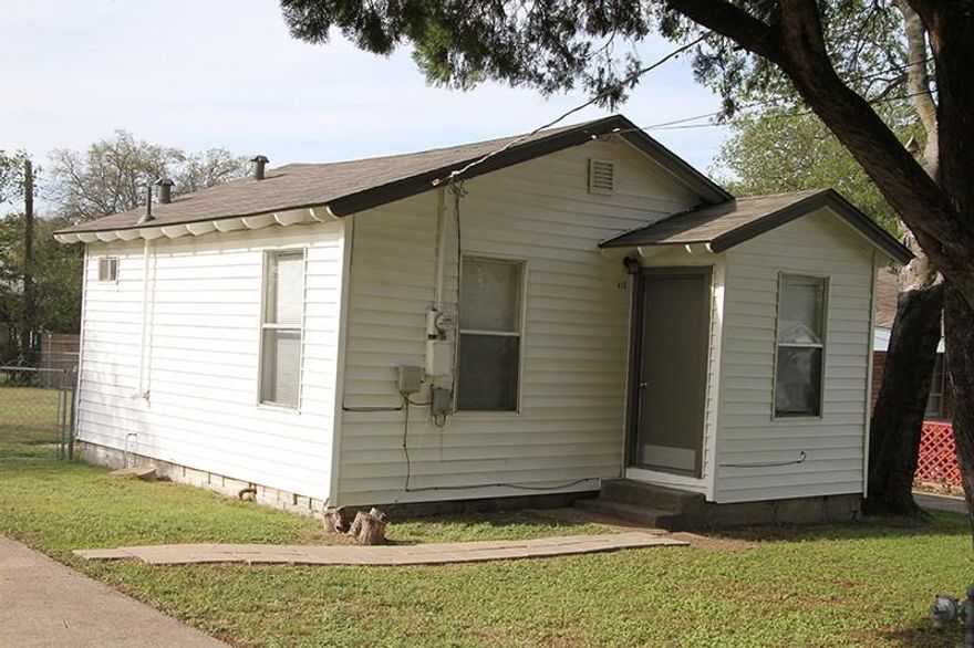 Adorable 1 bedroom, 1 bathroom home situated in White Settlement.  Located in an established neighborhood. Conveniently located near shopping, dining, schools, and close to Lockheed Martin.
White Settlement ISD is rated high with the State of Texas. White Settlement is a growing community with a lot of new construction in areas. This home is the home you have been waiting for - a tiny home on a big lot! Add a storage building, build a workshop, add a second living quarters, the possibilities are endless. Keep your overhead low while being so close to all major freeways, hospitals, shopping, schools and the endless entertainment that the Metroplex has to offer. Make this home your forever home, your first home or your downsize home. Dream it and make it happen! 
No survey available. Sold As-Is, seller will not make any repairs. All disclosures online.

Tenant occupied on a month to month basis and the tenant will need a 30 day notice to move out. Home is being managed by a professional management company which can continue on with the new buyer.
