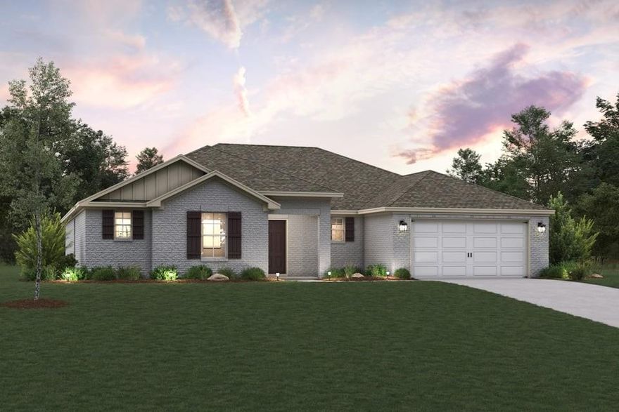 The impressive Dawson floor plan showcases a perfect balance of style, function, and versatility. On one side of the foyer, you’ll find a spacious open great room flowing into a dining area and a kitchen with a wraparound counter and a walk-in pantry. Across the hall, there are three bedrooms, each with a walk-in closet. The owner’s suite also offers a private bath with a walk-in shower and dual sinks. A bathroom and a covered patio round out this plan. Includes a 2-bay garage! Courtland Place offers something for everyone in a prime location near shopping, dining, and more! Est. July completion!