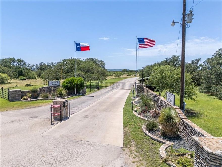 This Prime 2.6+ acre corner lot in the prestigious gated community of Gaines Bend on Possum Kingdom Lake is the perfect opportunity to build your dream home or vacation rental! This property features a level topography, ideal for an easier foundation when building and allowing gorgeous lake views from your second-floor retreat. You’ll love the natural wildlife and the beautiful mature live oak tree on the southwest corner adding character. Enjoy paved road access on two sides for added convenience, and utilities including water, sewer, and electricity accessible from the street.Located just minutes from the community boat ramp, courtesy docks, and rental slips, this lot offers excellent access to lake activities. The Retreat at Gaines Bend allows short-term rentals, providing great investment potential. Residents can also enjoy ATV and golf cart access throughout the community.Don't miss this opportunity to build in one of Possum Kingdom Lake's most sought-after communities!