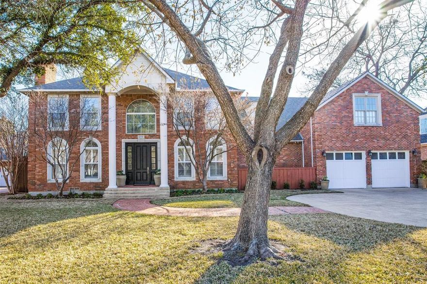 Stunning Preston Hollow traditional on an oversized 100 x 150 lot with gorgeous entry opening to formal dining and living rooms. Breakfast room and updated chef's kitchen, with Wolf, Miele and Sub Zero appliances and wine fridge, overlook amazing backyard featuring an outdoor kitchen with built-in grill, play pool with spa, fireplace and sport court.  The home has a downstairs primary bedroom along with a downstairs exercise room and study open to the backyard - perfect for today's home office needs. Upstairs features 3 bedrooms, a living room and an enormous bonus room with refrigerator perfect for playroom or game room. This home is not to be missed.