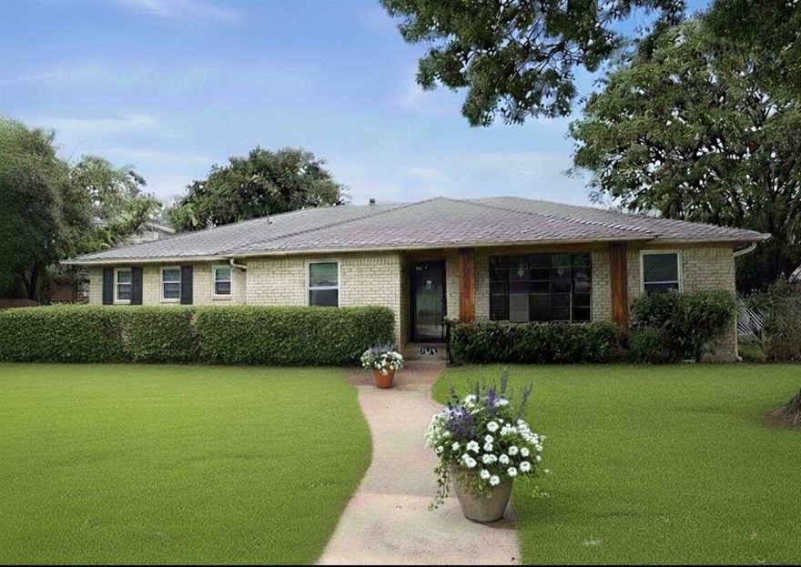 Assumable FHA Loan at 4.99%! Only 25 years left on this mortgage, total payment approximately $2,300! Located in desirable Buckner Terrace, minutes from Downtown Dallas and White Rock Lake, this thoughtfully updated home offers a comfortable, flexible layout with meaningful upgrades throughout. The beautifully renovated kitchen features white shaker ceiling height cabinetry, slab granite countertops, subway tile backsplash, and stainless steel appliances along with replaced ceramic tile flooring. Formal living and dining spaces provide excellent flex areas and feature a large bay window preserved during the remodel, bringing in abundant natural light. A cased opening connects the living and dining areas to the den - offering a more functional alternative to overly open floor plans. The den showcases a beamed ceiling, wood-burning fireplace with electric logs, and built-in bookshelves and cabinetry, creating a warm, inviting gathering space. The spacious primary suite includes a walk-in closet plus a second closet, and an updated bath with a tub, granite-topped vanity, dressing area with granite countertop, and attractive tile flooring. Two guest bedrooms - one notably large - share an updated hall bath with a granite vanity, raised bowl sink, and replaced tile flooring. Luxury vinyl plank flooring runs through the living areas and hallway for durability and ease of maintenance. Major system and efficiency upgrades include all new Pella windows throughout (including sliding patio doors –$20K), replaced attic insulation, updated electrical service with a new panel, new gutters and a new patio covering designed to maximize natural light. The covered patio overlooks a large, fenced backyard with mature trees and a storage building, offering space to relax, garden, or entertain. A two-car rear-entry garage provides ample parking & storage. A well-balanced home that blends classic character, smart updates- ideally located in one of East Dallas’s most established areas
