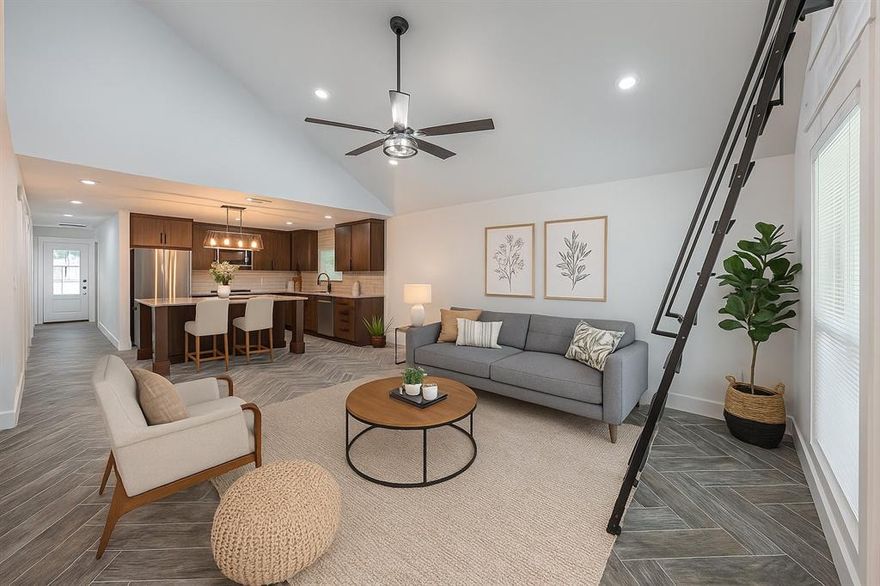 Welcome to your brand-new modern farmhouse retreat just blocks from Lake Granbury and minutes from the charm of Historic Downtown. Designed with today’s lifestyle in mind, this home blends clean architectural lines with thoughtful details throughout.

Inside, soaring vaulted ceilings and an open-concept layout fill the living spaces with natural light. The gourmet kitchen showcases high-quality wood cabinetry, tons of counter space, plenty of cabinets for storage, and a large island perfect for entertaining. A walk-in pantry provides even more space and organization. The kitchen comes complete with stainless steel appliances, including the refrigerator, making it both beautiful and functional. The living room impresses with its dramatic ceiling height, decorative lighting, and a sleek iron ladder that leads up to a bonus loft space enhanced by a live-edge wood bench that adds warmth, function, and a unique touch of character.

The primary suite is a true escape with its spa-inspired bath, featuring custom tilework, granite vanity, and abundant storage. The entire home is finished with arrow-design wood-look tile flooring, complemented by ceiling fans and decorative lighting throughout.

Outside, you’ll find a wide driveway, a covered front porch, and a rear patio that expands your outdoor living options. The generous backyard is ready for relaxation or play. Built with foam insulation for comfort and efficiency, along with a new septic system that irrigates the yard, this home offers peace of mind and long-term savings.

Whether you’re envisioning it as your first home, a lake getaway, or an investment property with Airbnb potential, this home’s location and design make it a standout choice just blocks from the water and minutes from downtown. Come experience for yourself all the extras that make this home stand out.