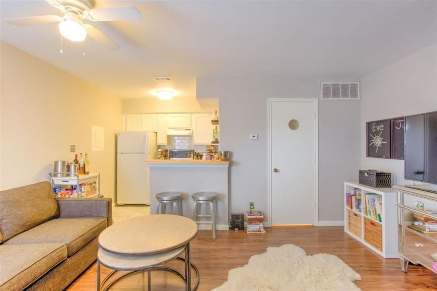 Conveniently located condo in the heart of 76107 with all bills paid and furnished: walkable to UNT Health Science Center, walking trails, restaurants and shopping, Monticello Park, on and on. This studio condo has been updated with new flooring, new tile flooring in kitchen and bathroom, new tile in shower, new kitchen backsplash with shelves for extra storage, new appliances, and brand new in-unit washer and dryer! The well-laid out space includes eat-in kitchen at bar, spacious living area and work space-office area. All utilities included (water, electricity, internet). Gated condo community offers a beautiful, sunny communal pool and spa with brand new propane grills. Peloton and printer not included.