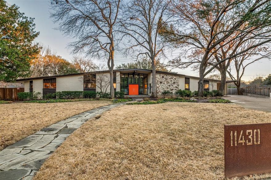 STUNNING single family mid-century modern home sitting on approx. a.79 acre creek lot, on a culdesac in desirable Hockaday Square! This architecturally iconic, rare to find home, is located within close proximity to many private schools. Wall of windows greet you at the front door providing views all the way to the backyard paradise. Great room has plenty of natural light,expansive ceiling and fireplace. DR off the great room boasts picture window and built in cabinets. The exquisite, updated, commercial stainless steel kitchen is a chef's dream with 2 work islands,refrigerator drawers,2 dw,dbl commercial ovens,induction cooktop,multiple sinks, & 10X09 pantry. Open to the kitchen is the den with built ins,fp, & exit to covered patio.Wonderful master suite with custom lighting,20X15 closet,fabulous bath with Japanese soaking tub & separate shwr. Three other bdrms with ensuite baths.Nothing short of spectacular, the backyard has salt water pool,grilling area,outdoor lights and firepit.