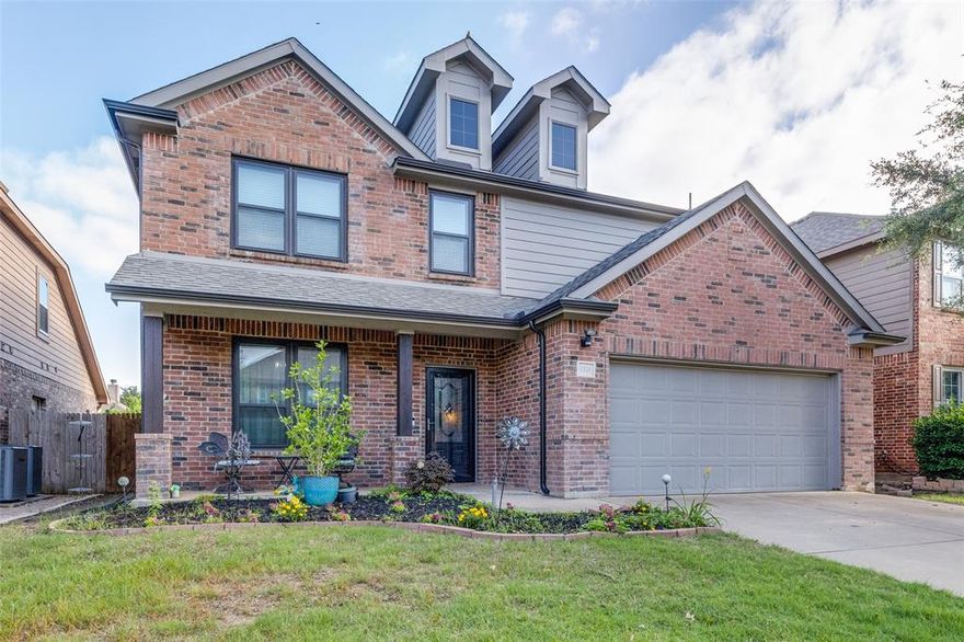 Beautiful Two-Story Brick Home with Pool.  Welcome to this well-maintained two-story brick home with excellent curb appeal, located in a sought-after River’s Edge. The exterior features a mix of classic brick and siding, a covered front porch, and a landscaped front yard. Inside, you’ll find a bright and spacious living area with engineered hardwood flooring, large windows, fully replaced in 2023, that let in plenty of natural light, and modern fixtures. The layout is open and functional, offering flexible living and entertaining spaces throughout. Upstairs and downstairs living areas allow for a variety of room arrangements to suit your needs. Step outside to your private backyard, where you’ll enjoy an above-ground pool—perfect for relaxing, entertaining, or enjoying sunny Texas days, or take a break from the sun on the large covered patio. This move-in ready home offers comfort, space, a great outdoor retreat, newly replaced AC unit ,gutters, and roof (2023). Schedule your showing today and make it yours!