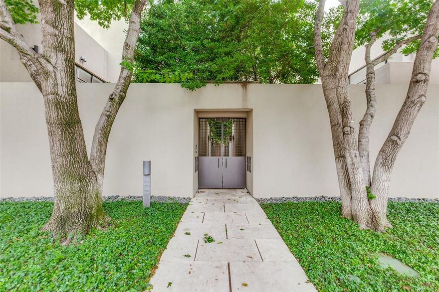 This Lionel Morrison-designed home seamlessly blends contemporary architecture with nature, offering exceptional indoor-outdoor living. Soaring ceilings, expansive windows with striking views, and art-focused spaces define the interior. The smart floorplan places the primary suite on the ground level, adjacent to the living room and two serene courtyards. The second level features open living and dining areas, terraces, a study, exercise room, and full bath. Two private bedrooms and a bathroom occupy the third level. Located near the Katy Trail, with premier shopping and dining in Knox-Travis, Uptown, Turtle Creek, and Highland Park nearby. Amenities include a private gated entrance, automated lighting and shades, and extensive art lighting.