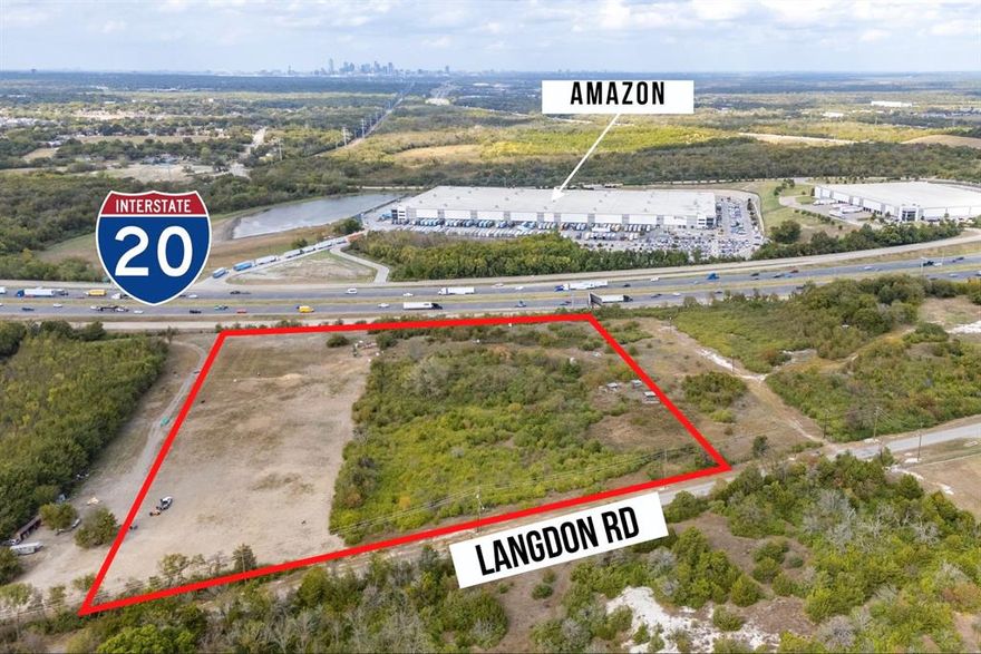 Incredible Location and visibility from IH 20 just before the IH 45 exit. 11.33 total acres , directly across the highway from an Amazon Fullfilment center. Easy access to Ih 20 and IH 45 to be able to head any direction in the Metroplex. Zoned for Logistics Retail allowing for multiple uses Such as Heavy Equipment sales and servicing, Hotel, Truck Stop, Gas Station, and many more options.  Waterline runs in front of the property down Langdon Rd, and power is easily accessible. Growing location ready for your business. Use all of the acreage or use what you need and sell off the rest. Great spot for your business and or investment.