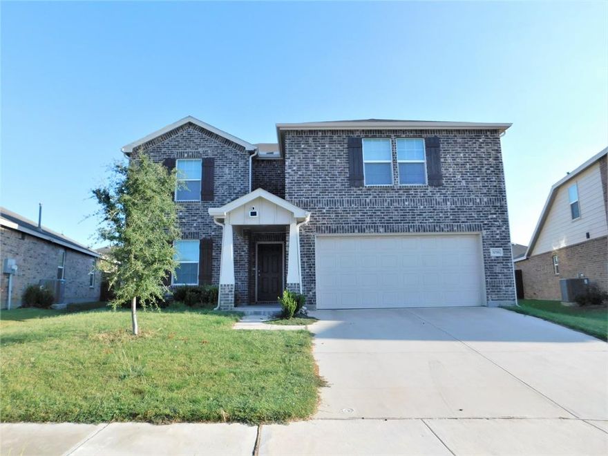 Stately four bedroom, two and a half bath (plus office) home in Haslet with first floor primary bedroom! Office off entry. Open kitchen and living room setup. Kitchen includes stainless steel appliances, quartz counters and an island. Second floor has additional living area, three bedrooms and a full bath. All bedrooms have walk-in closets. Refrigerator included. Easy access to Hwy 114. Owner covers HOA dues.